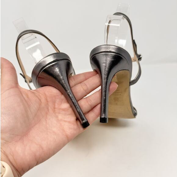 Stuart Weitzman Starla 80 Ankle Strap Leather Heel Gunmetal Gray Silver US 8 - Picture 7 of 12